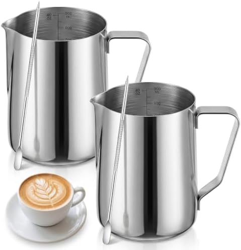 2 Pack Frothing Pitcher Set – 30oz Stainless Steel Milk Frothing