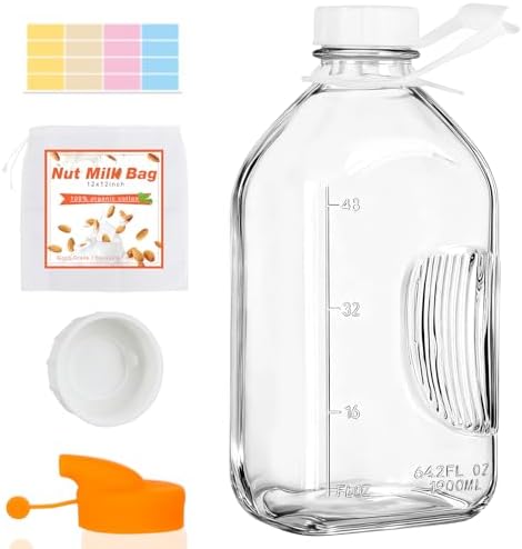 CARBLIN 64 oz Glass Milk Bottle with Lid, 2 Quart Water Pitcher with