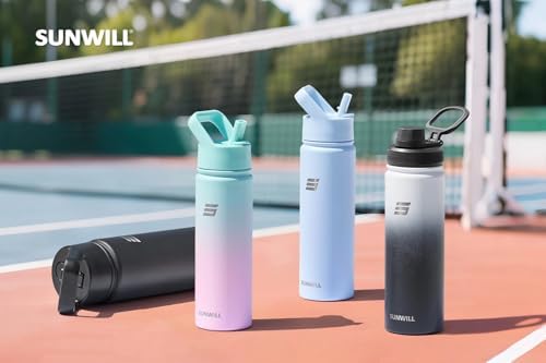 SUNWILL Insulated Water Bottle with Straw & Chug Lid, 22 oz Stainless