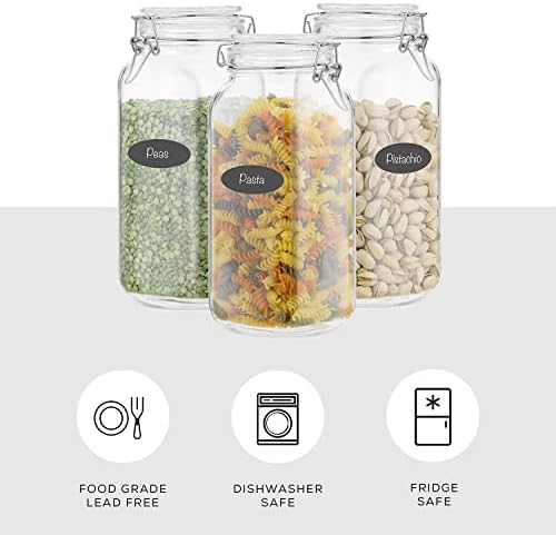 JoyJolt Airtight Glass Jars with Lids Set of 3. 78oz Glass Jar with