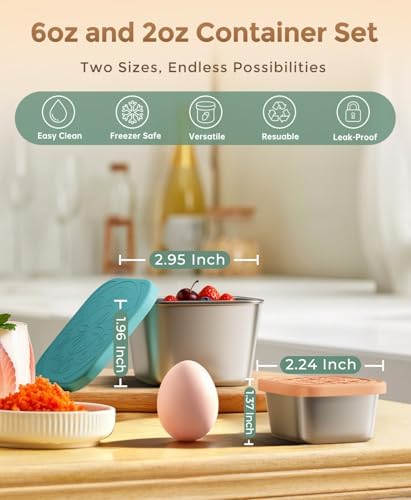 3 Pack 6oz Stainless Steel Snack Containers and 3 Pack 2oz Salad