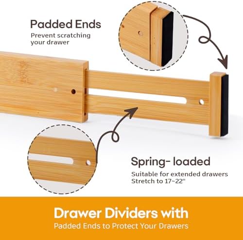 Bamboo Drawer Dividers Organizers, Kitchen Drawer Dividers for