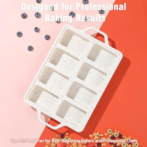 2 Pack 8-Cavity Mini Silicone Loaf Pans, BPA-Free Reinforced Rim For
