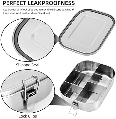 Stainless Steel 5-Compartment Bento Lunch Box, 1400ML