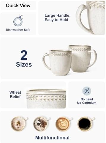 LE TAUCI Coffee Mugs Set of 6, 12 oz Ceramic Coffee Cups with Handle