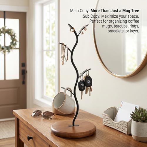 15.8 Inch Coffee Mug Tree for Counter - Leaf Shaped Mug Rack, Space
