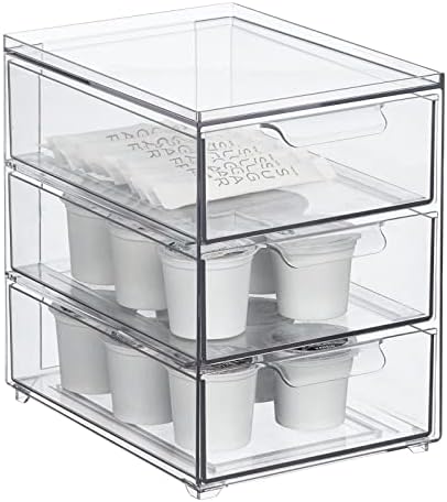mDesign Plastic Stackable 3-Drawer Kitchen Storage Organizer - Bin