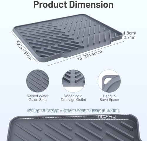 Silicone Dish Drying Mat for Kitchen Counter Essentials Wider Drain