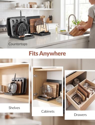 NiHome Cutting Board Holder & Pot Lid Organizer Rack for Pan, Black, 1PC
