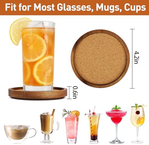 Stackable Wood Absorbent Cork Coaster Set of 4 for Drink, Home Decor