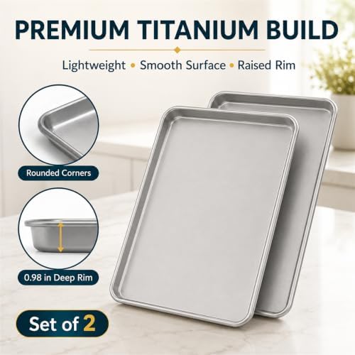 Titanium Baking Sheet pan, 10.43" Lightweight Cookie Sheets for Baking