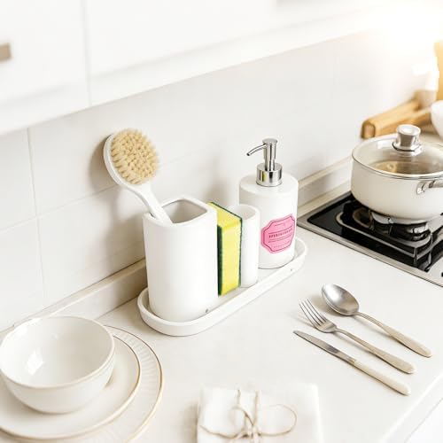 White Ceramic Kitchen Sink Organizer with Sponge Holder