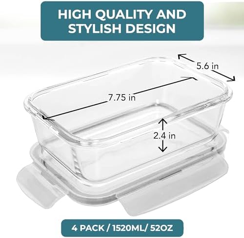 Razab 4-Piece 52 Oz Glass Food Storage Container Set