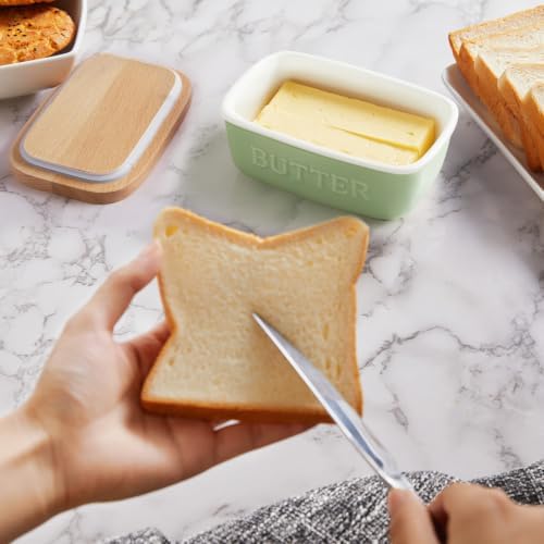 ALELION Ceramic Butter Dish with Lid for Countertop, Butter Keeper for