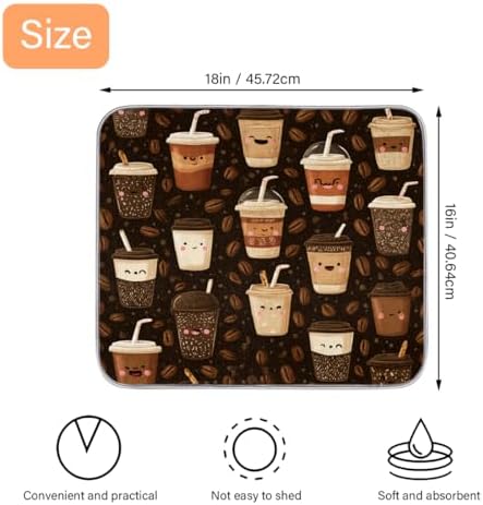Dish Drying Mats for Kitchen Counter Coffee Beans Cups On Brown