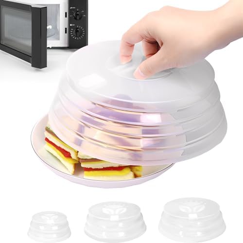 Set of 3 Collapsible Silicone Microwave Plate Cover for Food, Easy