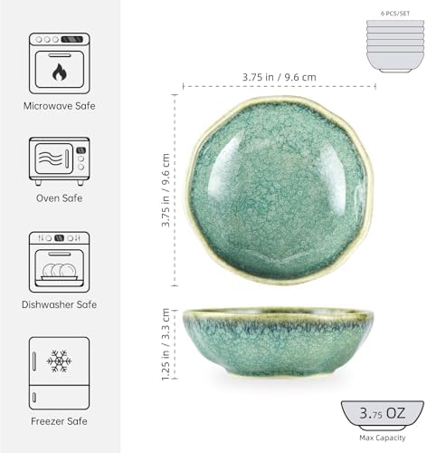 Dipping Bowls Set of 6, 3 oz Ceramic Soy Sauce & Condiment Dishes