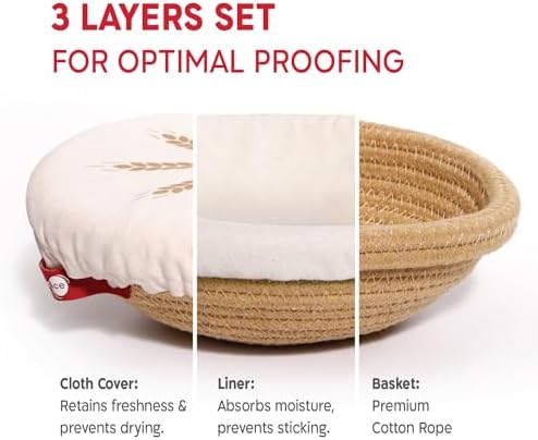 KneadAce Cotton Rope Banneton Basket Set, Oval & Round