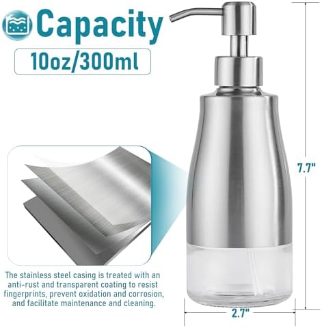 Stainless Steel Dish Soap Dispenser, 11oz Silver