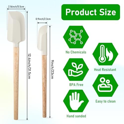 Ptwola 2 Pcs Wooden Handle Spatula Set White Silicone Spatulas Small