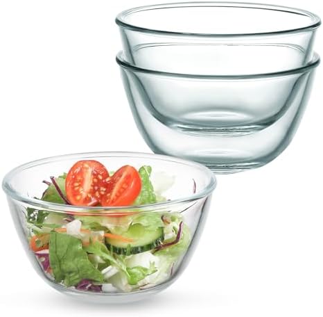 WHJY 3-Pack 5-Inch Glass Cereal Bowls, Clear Glass Serving Bowls for