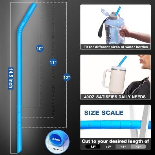 WALFOS 14.5 inch Extra Long Reusable Silicone Straws, Big Sizes