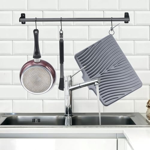 TIKNIK Silicone Dish Drying Mat for Kitchen Counter, Grey-1pcs, 16" x