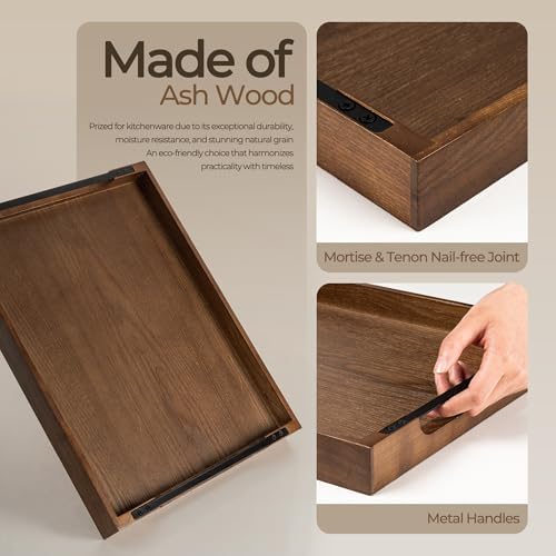 Axeman Wooden Serving Tray with Metal Handles|Ottoman Tray for