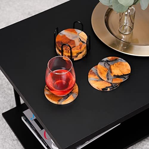 Drink Coaster Set, Wooden Absorbent Coasters, Epoxy Resin Coaster for