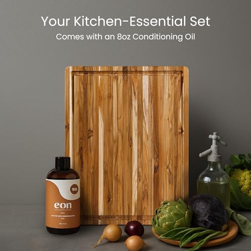 Teakhaus XL Carving Board with Juice Groove & Conditioning Oil Set
