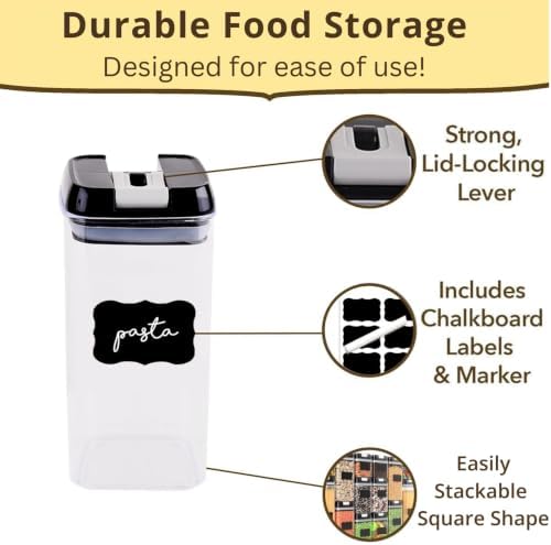Simply Gourmet Airtight Food Storage Containers with Lids – 7 Piece Assorted Size Kitchen Pantry Organization Set, BPA-Free Clear Plastic, Stackable Containers for Cereal, Flour, Sugar, Rice, Snacks