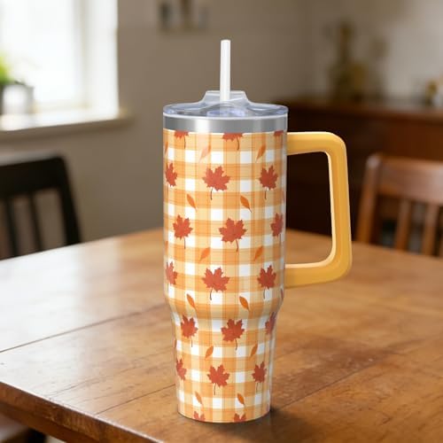 30 oz Fall Insulated Tumbler with Handle & Straw for Autumn Leaves
