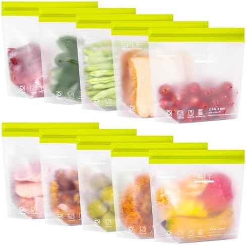 SPLF 10 Pack Stand-Up Reusable Quart Freezer Bags Dishwasher Safe