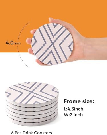 LIFVER Coasters for Drinks, Absorbent Coaster Set of 6 with Cork Base