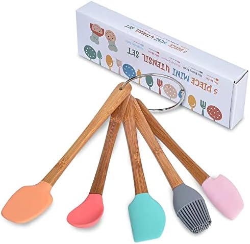 5 Piece Silicone Spatula,Mini Rubber Spatula Wooden Handle,Heat