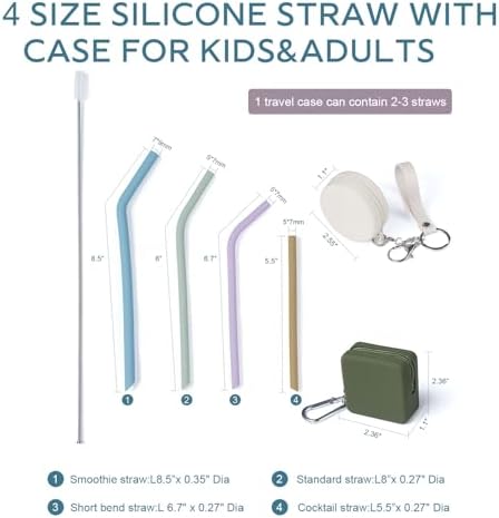 4-Size Reusable Silicone Straws with Travel Keychain Cases-Portable