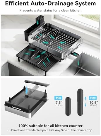 SUNLY Large Expandable Dish Drying Rack, Black