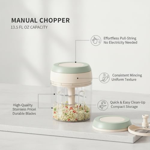 Chop Garlic and Herbs Manually with Pull-String Food Chopper