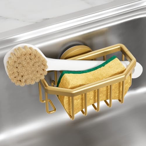 TAILI Sponge Holder for Kitchen Sink, Gold, Aluminum