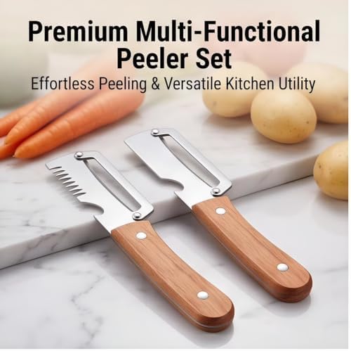 2026 Upgrade 2-in-1 & 3-in-1 Vegetable Peeler Set with Wooden Handle