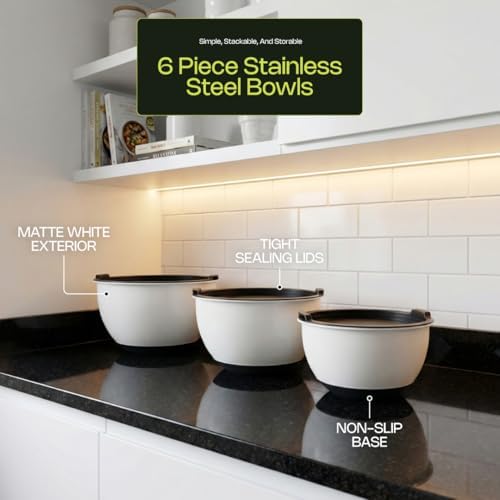 Caldwell Kitchen 3pc Stainless Steel Mixing Bowls w/ Lids &