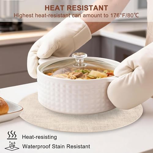Round Faux Leather Placemats and Coasters, Set of 4, Reversible Heat