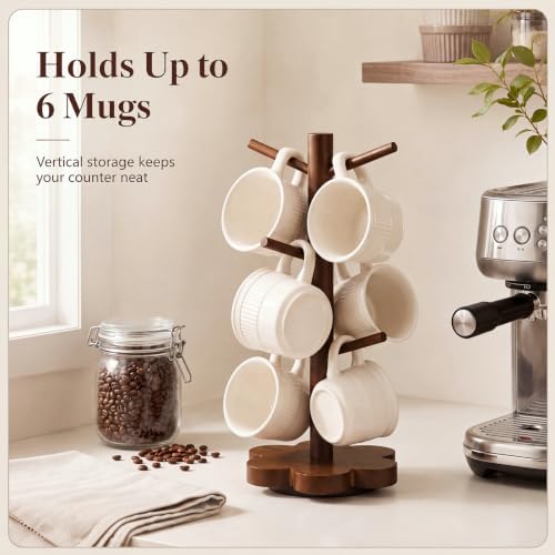 Mifoci 360° Rotating Mug Holder Tree, 6 Hooks Rustic Coffee Cup Holder