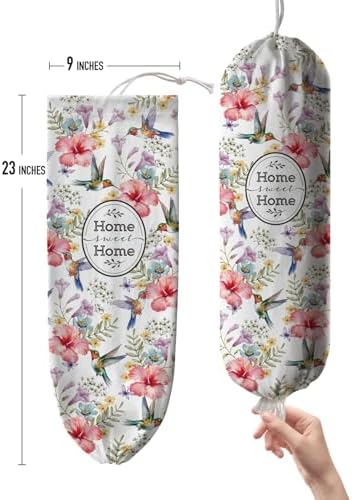 Hglian Hummingbird and Flower Plastic Bag Holder Storage Organizer