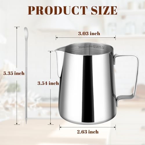 Amrules Milk Frothing Pitcher 12oz Frother Cup Barista Tools, Silver