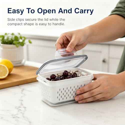 3 Pack Fruit Storage Containers for Fridge with Colander