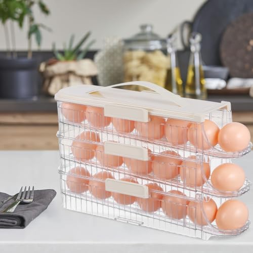 Rotating Egg Dispenser PET Tray, Three Layer Fridge Organizer Bin
