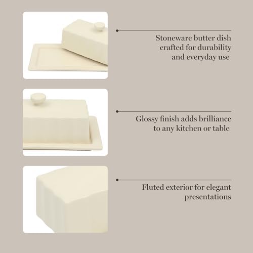 Martha Stewart Broadbrook Stoneware Butter Dish with Lid, Rectangular