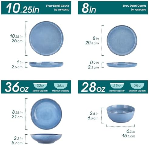 vancasso ANYA 24 Pieces Plates and Bowls Set, Blue Dinnerware Sets, Reactive Glaze Dishes Set for 6, Ceramic Dishware Sets Kitchen Dinner Set, Microwave & Dishwasher Safe