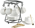 LYEOBOH Espresso Cups with Saucers Set, Coffee Cups Metal Stand and